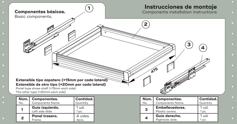 Pantalonero blanco de varillas con cestos para guardar elementos de 140mm de alto y 800mm de ancho