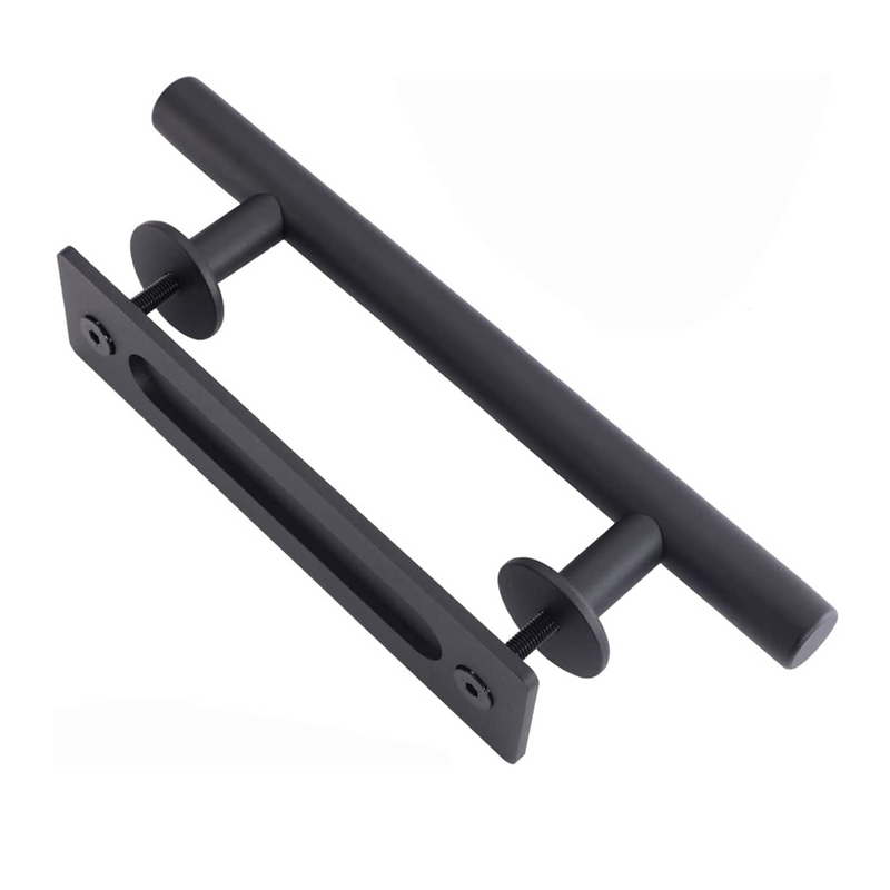 Manillón negro tubular con uñero rectangular para puerta corredera 180mm entre ejes