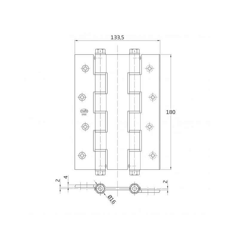 Dobradiça push-pull dupla ação acabamento preto borda quadrada 180x133mm