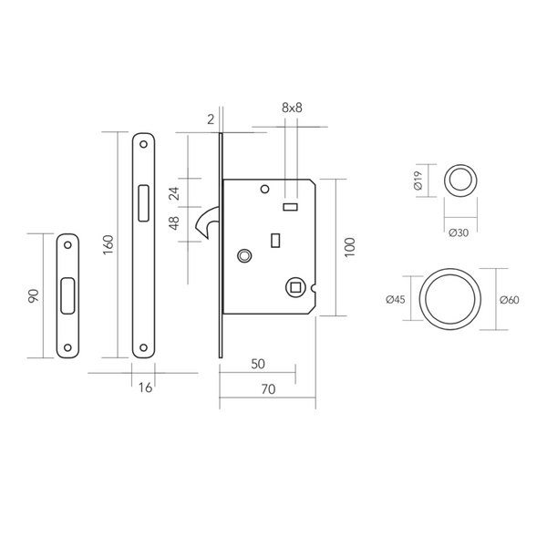 Kit para puerta corredera con cilindro en acabado negro