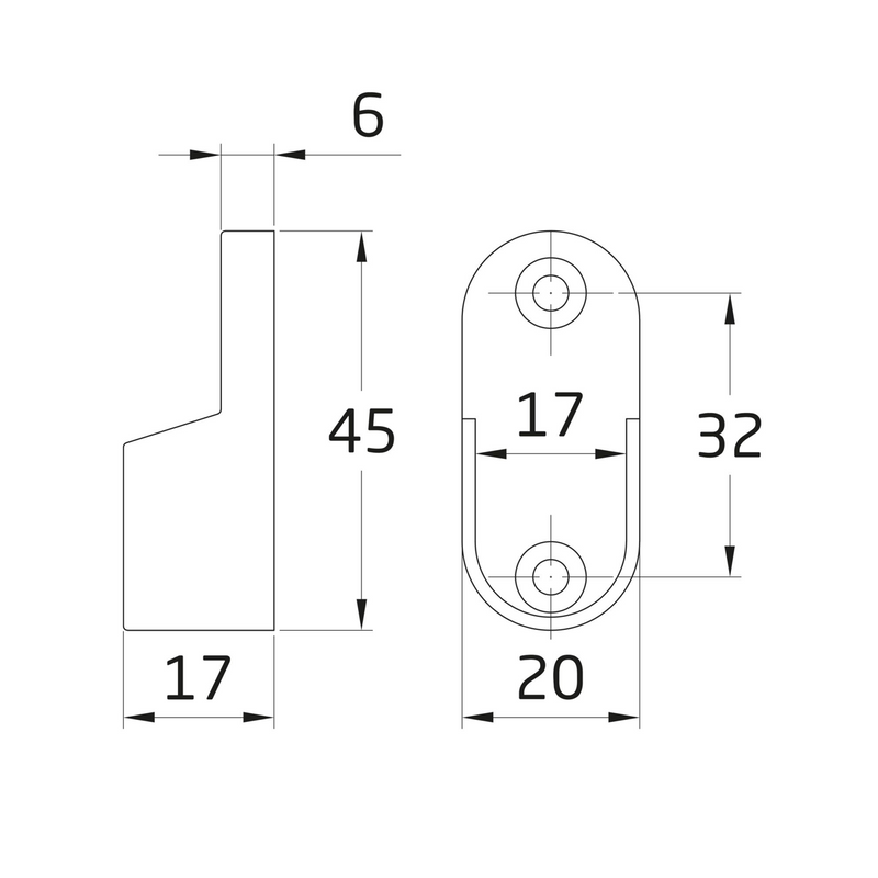 Soporte lateral niquelado para tubos de 30x15x45mm ovalados de armario