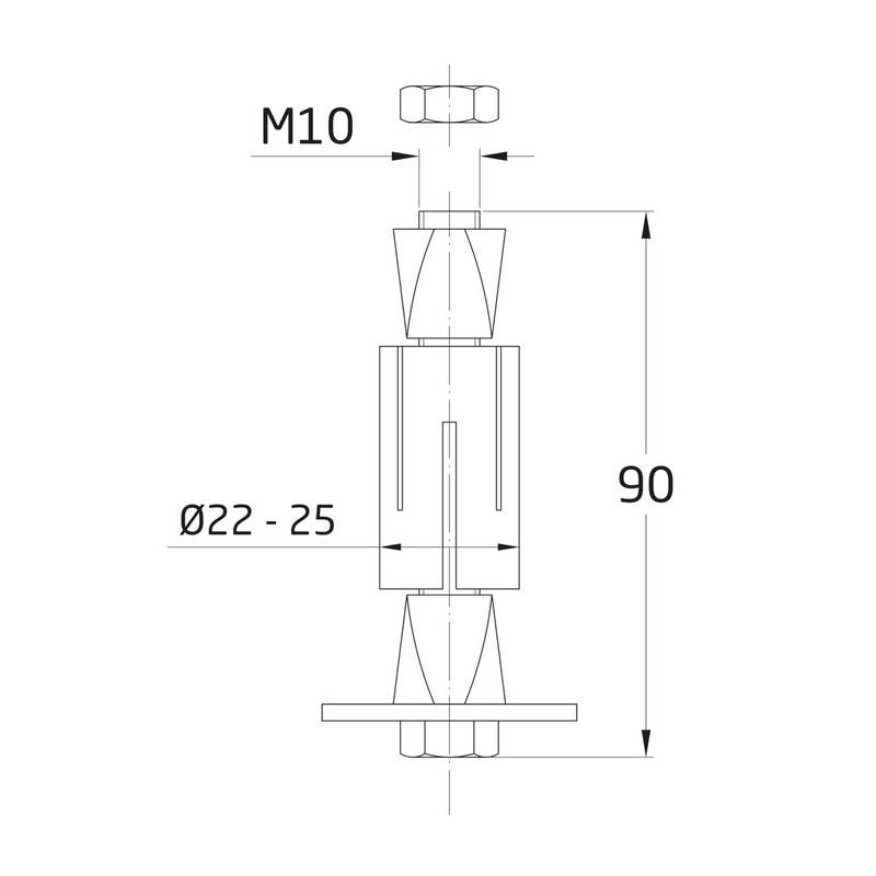 Taco expansivo de Ø22mm a Ø25mm circular gris para ruedas con agujero