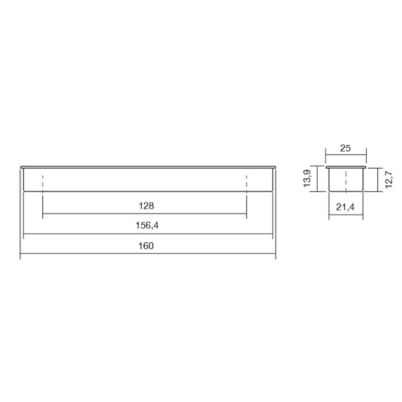 Tirador rectangular de cazoleta Clos negro de 160mm de altura para puertas correderas