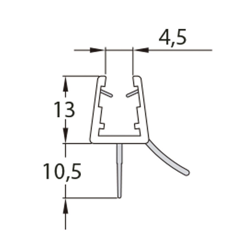 Perfil vierteaguas con lengüeta doble de 2m para mampara de ducha para vidrio de 6 a 8mm de grosor