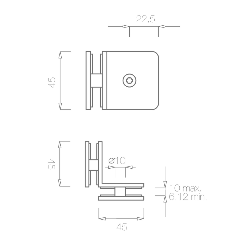 Accesorio mod 2690 para fijación de vidrio en ángulo de 90º