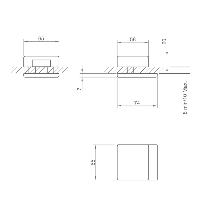 Cerradero inoxidable para puerta de cristal doble de 8 a 10mm de grosor