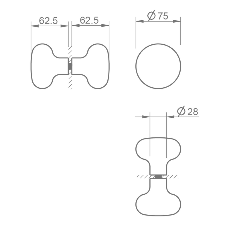 Juego de pomos 2846 de acero inoxidable de 75mm de diámetro para puertas de cristal