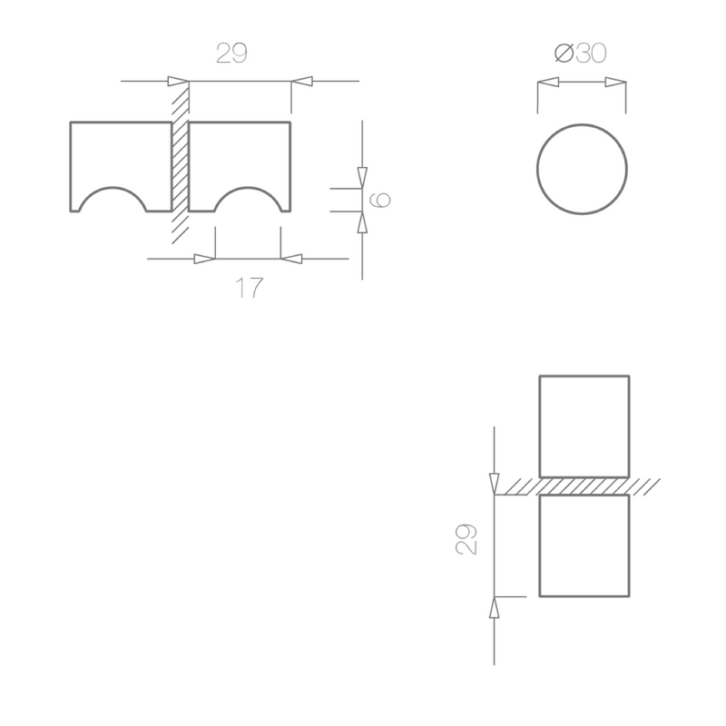 Juego de pomos 3717 ovalados de acero inoxidable de 30mm de diámetro para puertas de cristal