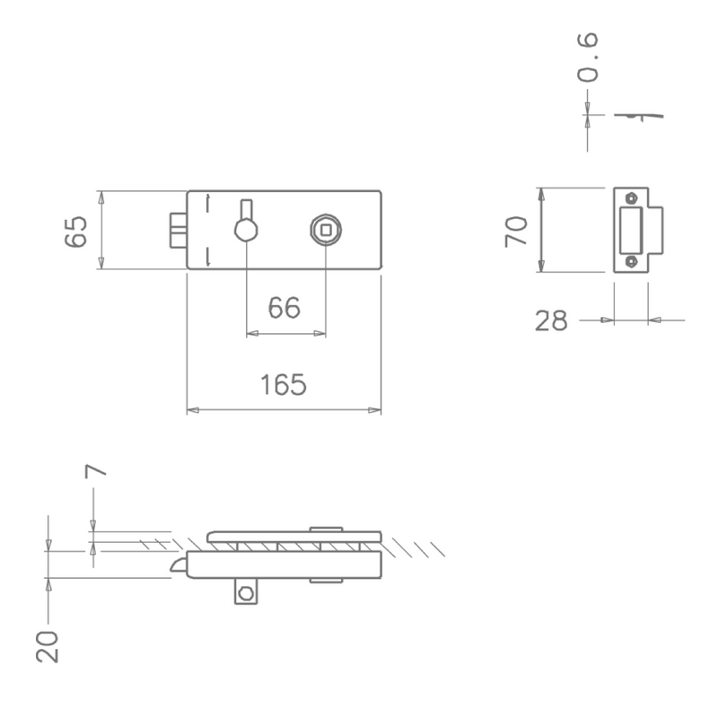 Cerradura 4022 con opción de manilla y muletilla para puerta de cristal