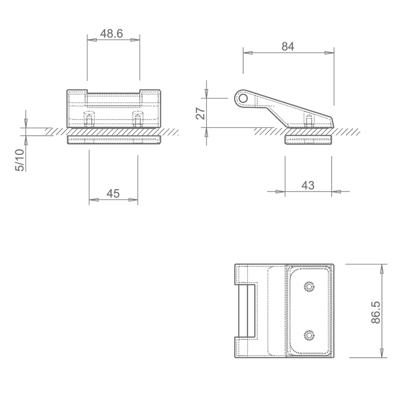 Bisagra pinza de acero inoxidable 3708 ala ancha para puertas de cristal de hasta 50kg