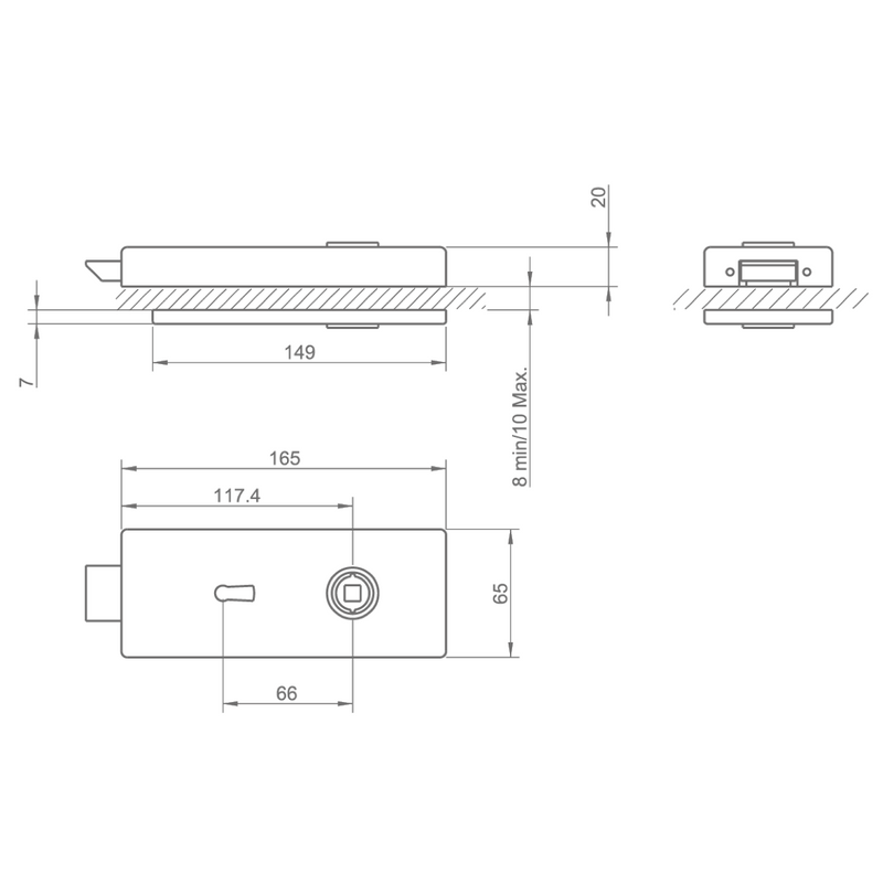 Cerradura 4021 con opción de manilla y llave gorja para puerta de cristal