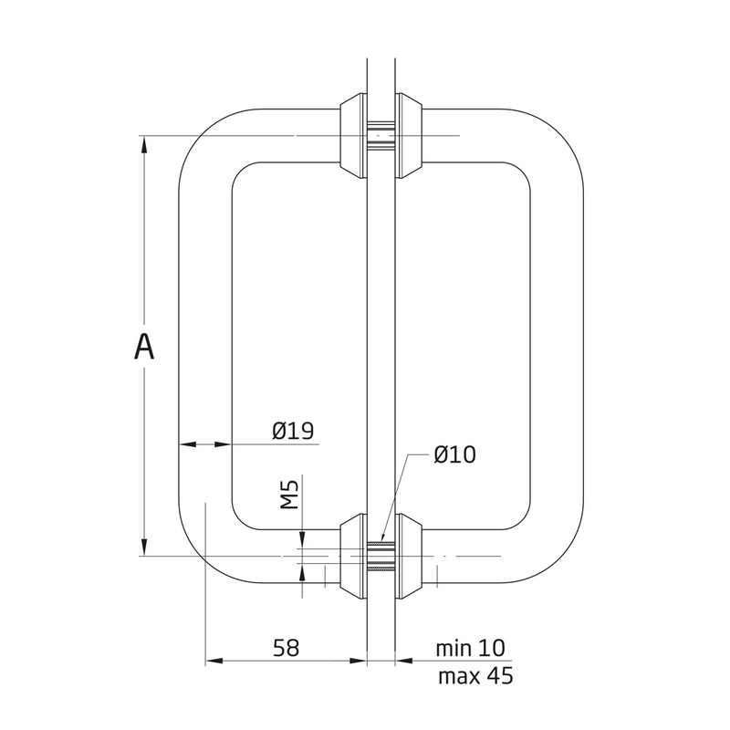 Set of stainless steel handles with 30mm rosette of 300 between axes for glass