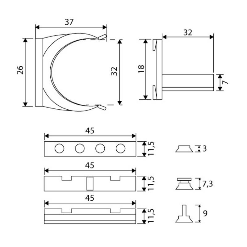 Pinza de PVC para zócalo de aluminio o madera a pata regulable