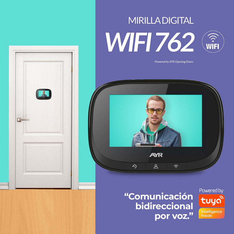 Mirilla negra AYR 762 de WIFI con pantalla de 4,3" y sensor ajustable