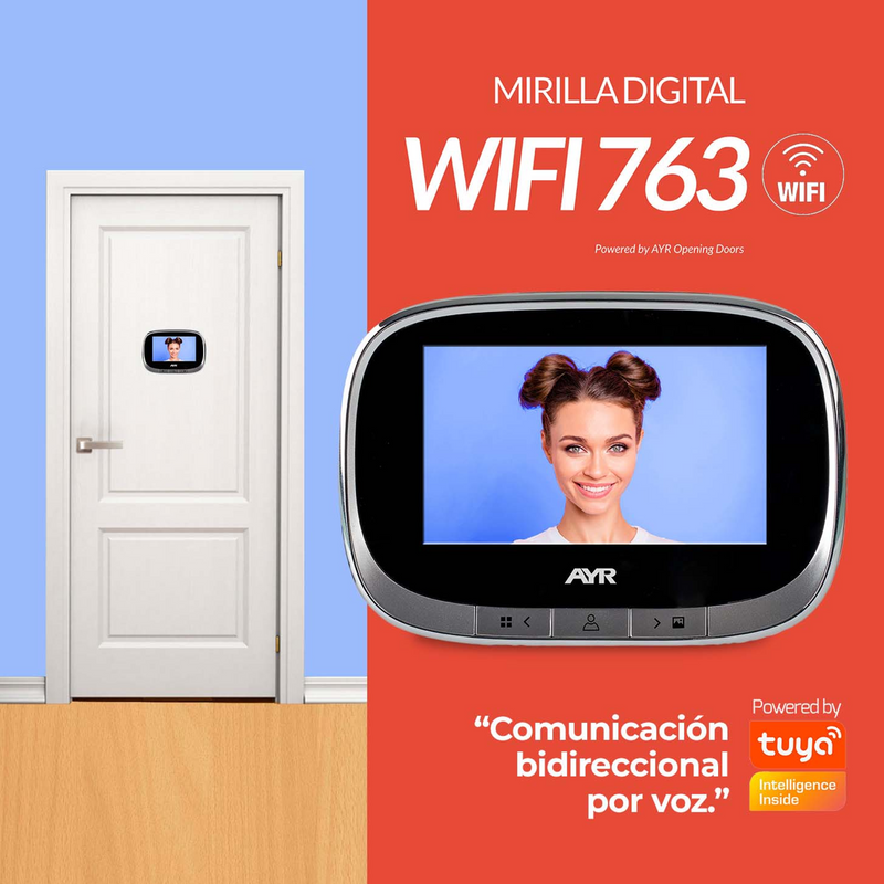 Mirilla niquelada AYR 763 de WIFI con pantalla de 4,3" y sensor ajustable