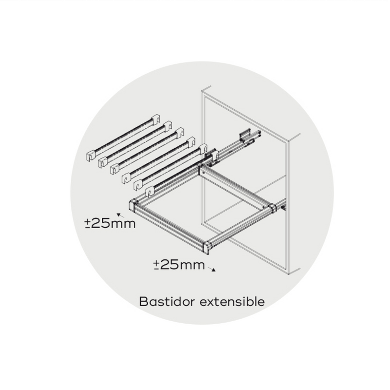 Pantalonero metálico marrón extraible de una sola linea con guías incluidas de 900mm de ancho