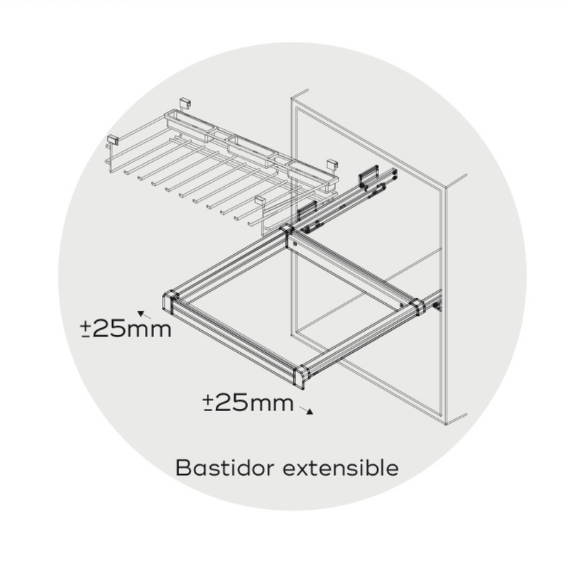 Pantalonero marrón de varillas con cestos para guardar elementos de 140mm de alto y 900mm de ancho