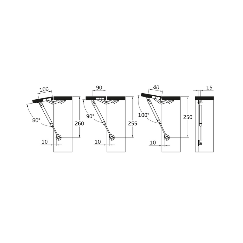 Gas hydraulic 100N rising piston and folding compass