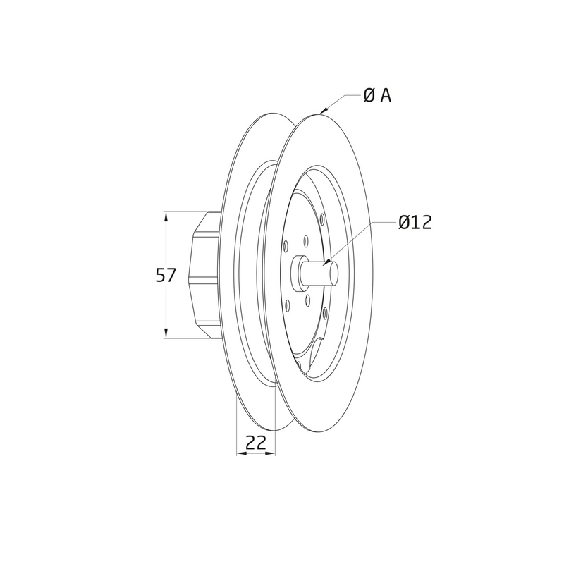 Polia metálica 160Ø para tubo cego de 57mm com fita de 22mm