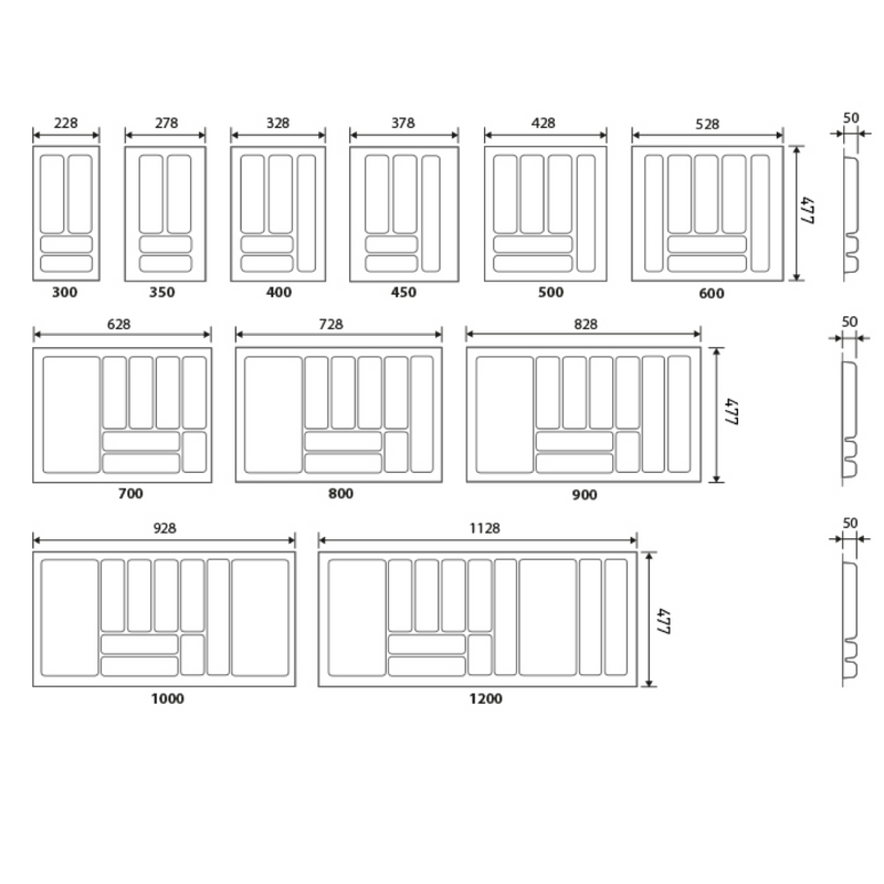 Anthracite grey SLIM cutlery tray, 450mm wide and 474mm deep, ideal for drawers