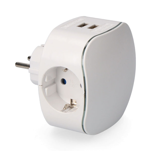 Adaptador Triple Schuko Con 2 Tomas Usb 2100Mah Perfil Iluminado (Retractilado) Edm