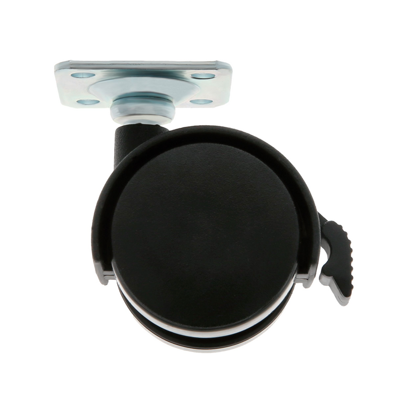 Ø60mm wheel with brake made of black nylon with plate to support 50kg on furniture and cabinets