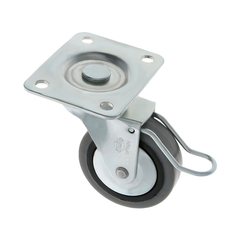 Rueda de goma gris de Ø40mm con freno soporte hasta 17kg con pletina ideal para muebles