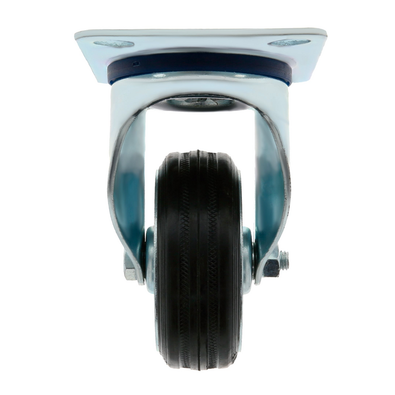 360º swivel wheel of Ø160mm with screw-on plate covered in black rubber