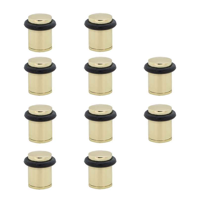 10 golden cylindrical door stops with rubber buffer and 20mm diameter 