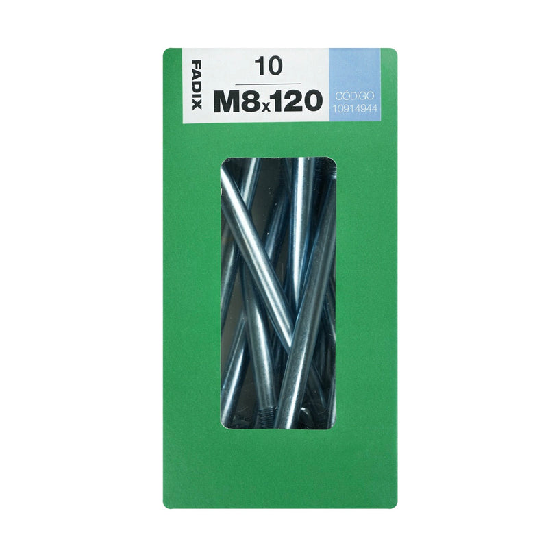 Box of 10 DIN 603 8x120mm screws with flat head and square neck with nut included