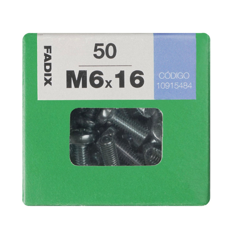 Box of 50 DIN 7985 metric 6x16 steel screws with round cross head