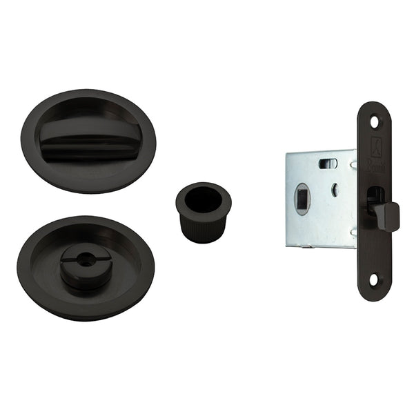 Kit uñero 9510 redondo con condena y picaporte de 17mm en negro para puerta corredera