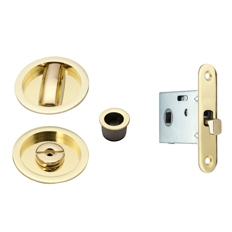 Kit uñero 9510 redondo con condena y picaporte de 17mm en dorado brillo para puerta corredera