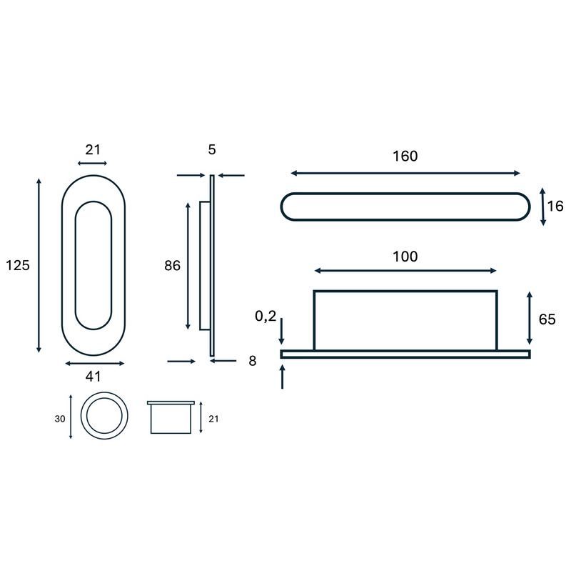 Kit uñero 75200 ovalado con condena y picaporte de 16mm en dorado brillo para puerta corredera