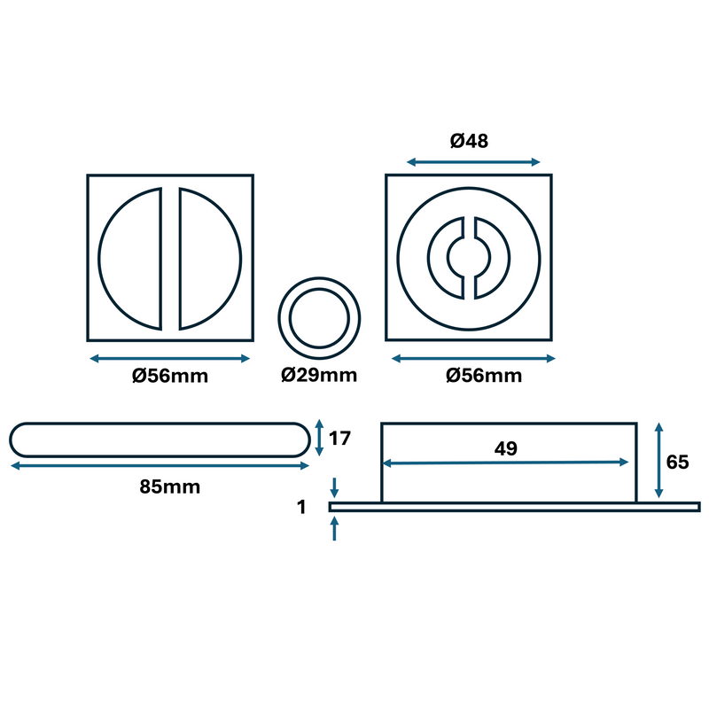 Kit uñero 9530 cuadrado con condena y picaporte de 16mm en cromo satinado para puerta corredera