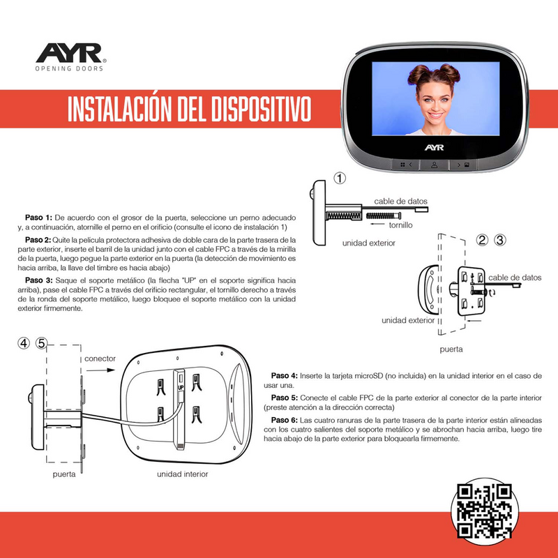 Mirilla niquelada AYR 763 de WIFI con pantalla de 4,3" y sensor ajustable