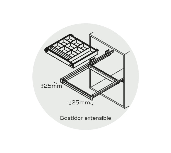 Cajón organizador joyero en acabado marrón para muebles de 600mm de ancho