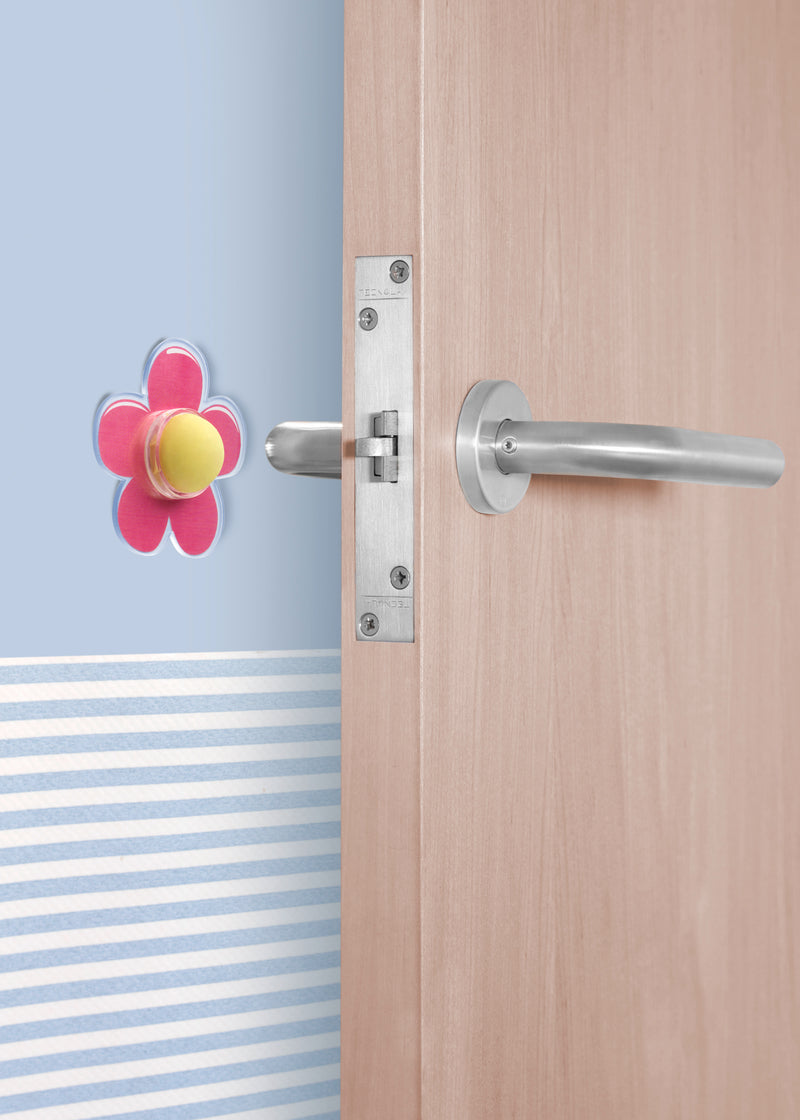 Tope adhesivo de pared infantil de flor de plástico transparente rosa amarillo