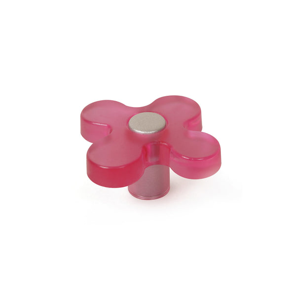 Pomo infantil de plástico de color rosa con forma de flor para muebles