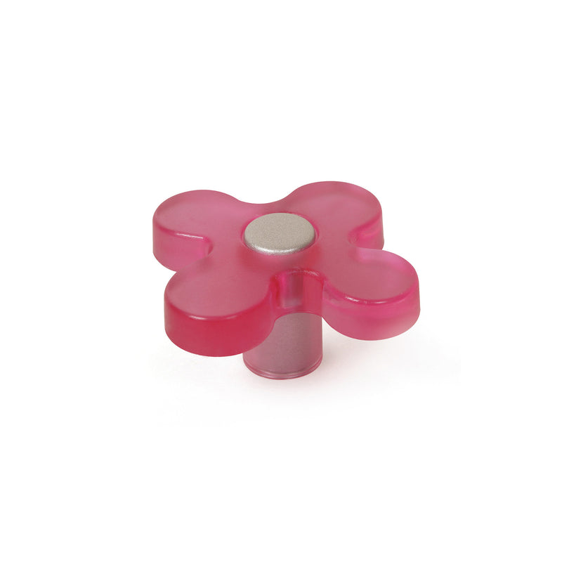 Pomo infantil de plástico de color rosa con forma de flor para muebles