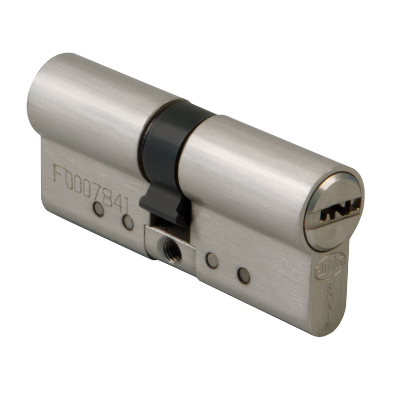 High security brass cylinder in matte chrome finish 30x30 with short cam