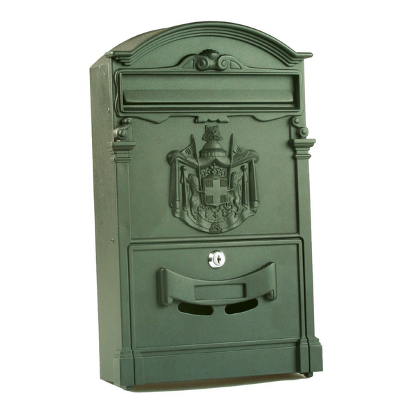 Individual aluminum mailbox for outdoor wall in classic style in green finish