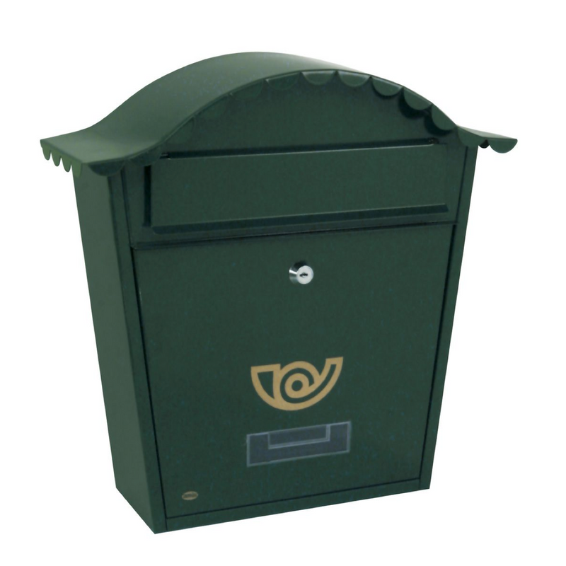 Individual garden mailbox in green finished steel measuring 370x320x105mm suitable for outdoors