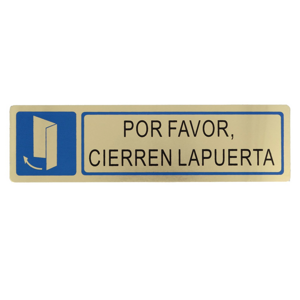 Cartel adhesivo de señalización de por favor, cierren la puerta rectangular fabricado en aluminio dorado