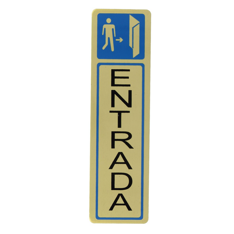 Cartel adhesivo de "entrada" rectangular vertical en aluminio dorado