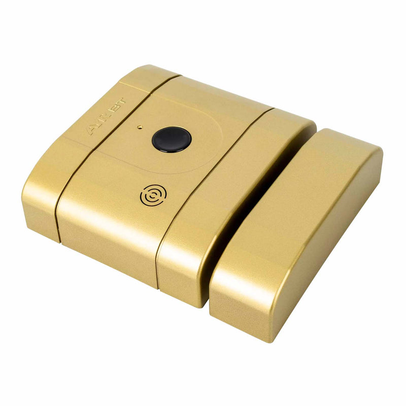 Invisible Int-Lock BT lock in matte brass finish with mobile connection