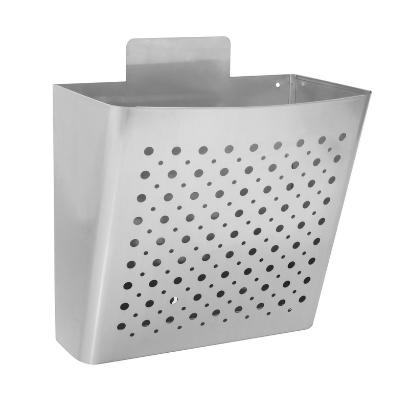 Stainless steel advertising basket with front grille for easy installation on walls