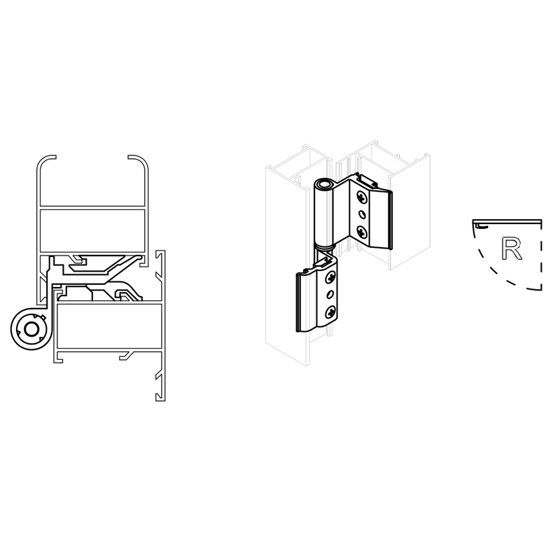 Black aluminum hinge for 40/20 profile opening windows