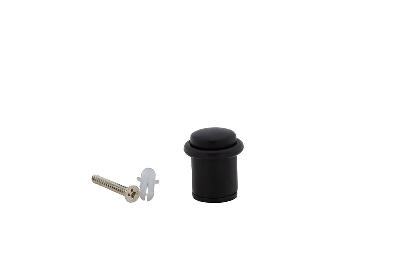 Black cylindrical door stop with rubber buffer and 20mm diameter 