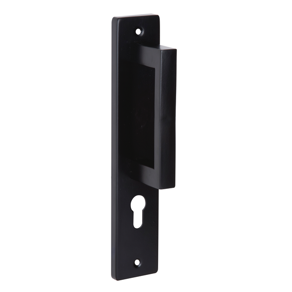 Handle with plate model 8004 in black finished stainless steel with keyhole 